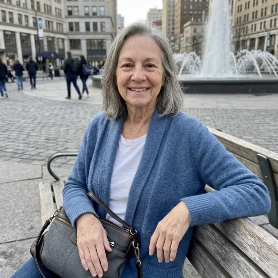 Woman smiling on a park bench